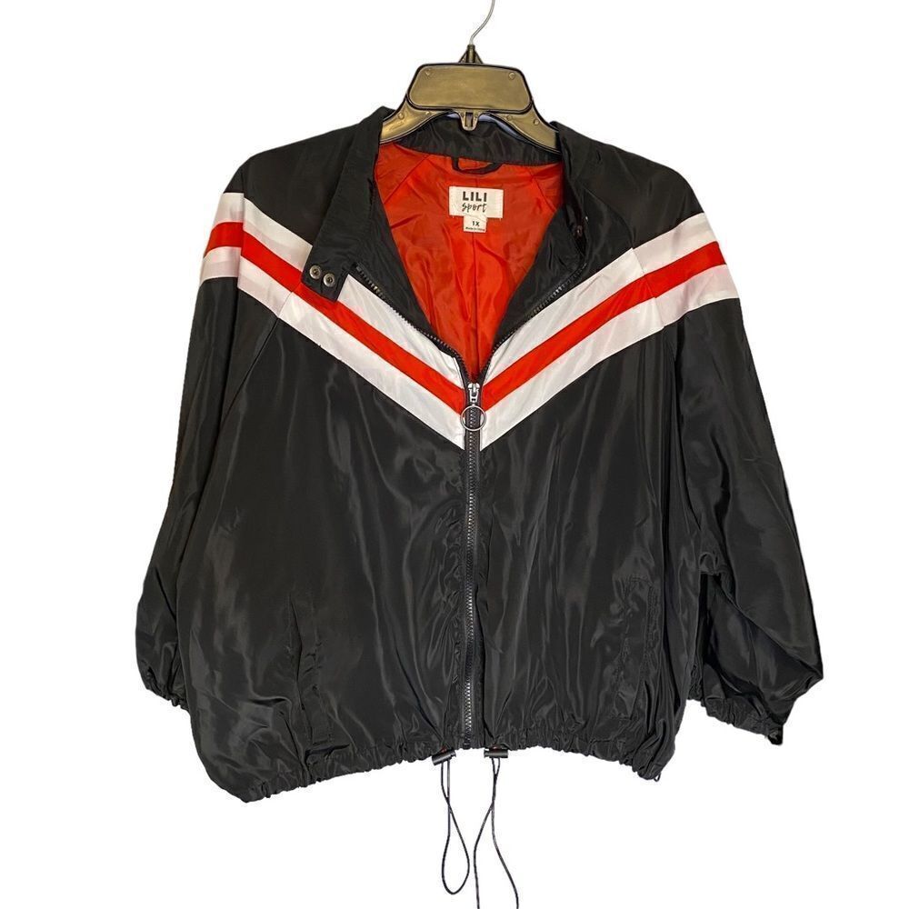 Lili Sport Track Jacket, zipper‎ closure with adjustable toggle pulls, size 1X